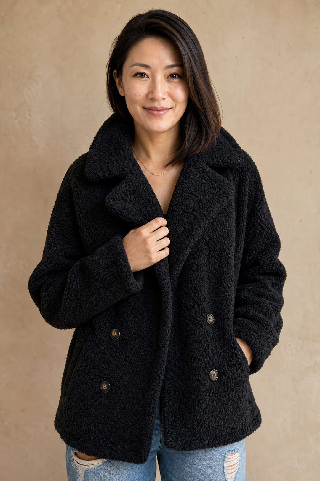 Penelope | Women's Double-Breasted Teddy Fleece Coat
