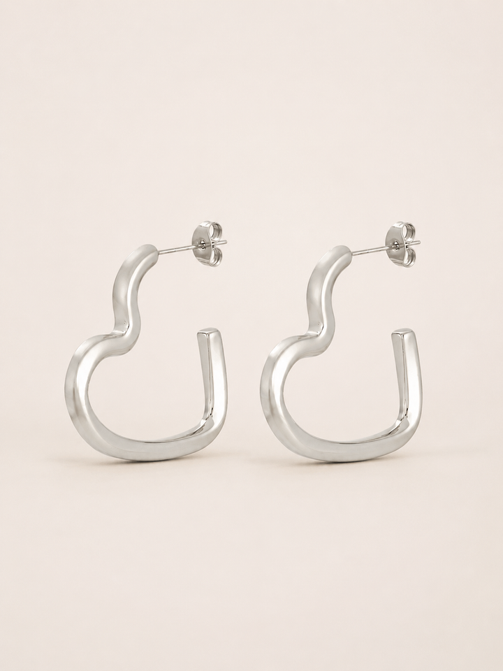 Idelle | Open Heart Hoop Earrings with Polished Finish