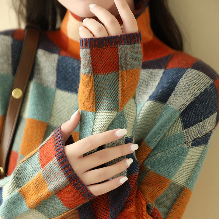 Olivia Soft Patchwork Turtleneck — side view