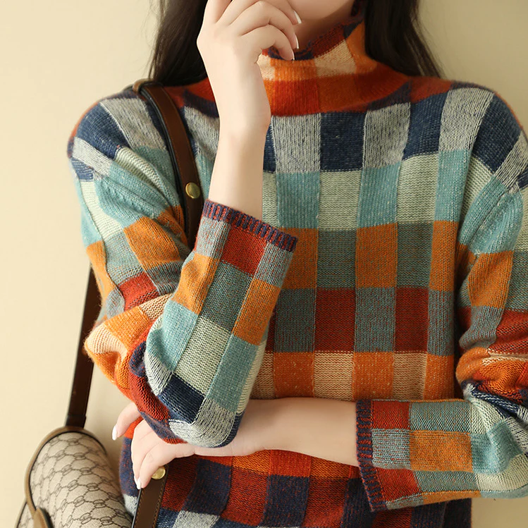 Olivia Soft Patchwork Turtleneck — detail view
