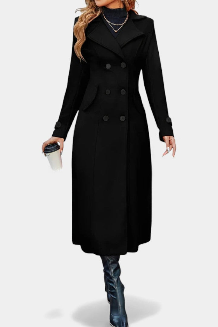 Naissa long coat hem and cuff detail close-up