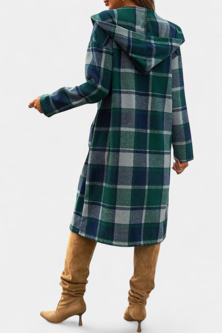Sandrine plaid hooded jacket back view winter style