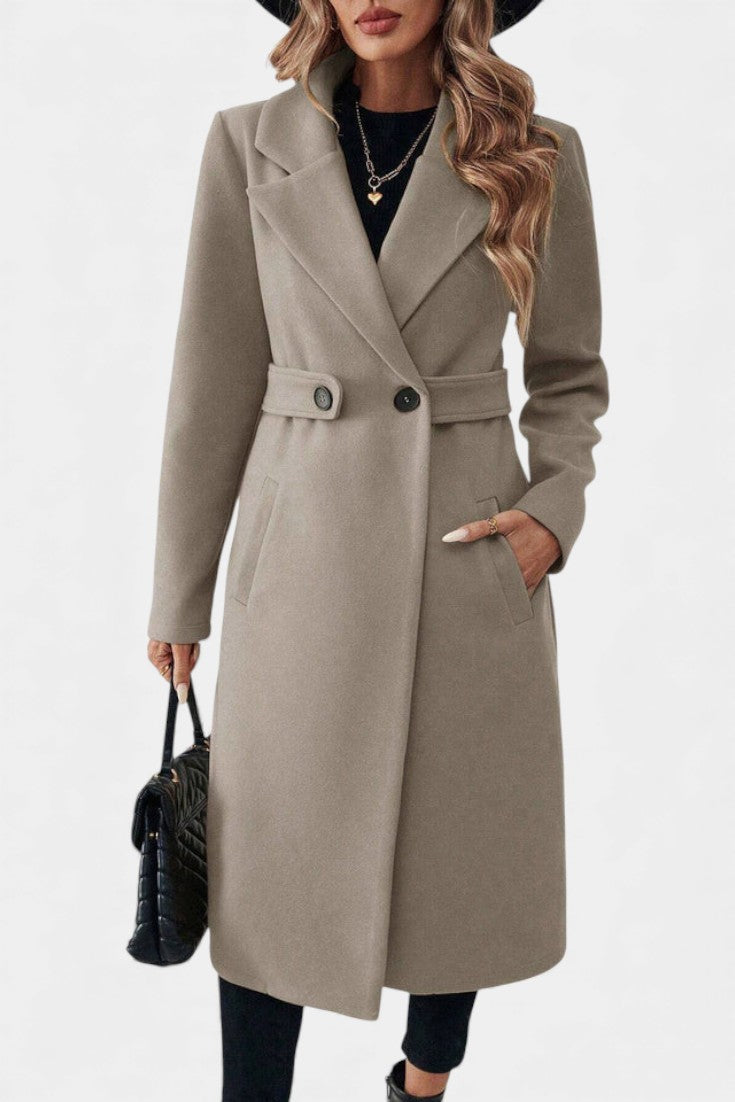 Hédia classic double-breasted mid-length coat front view