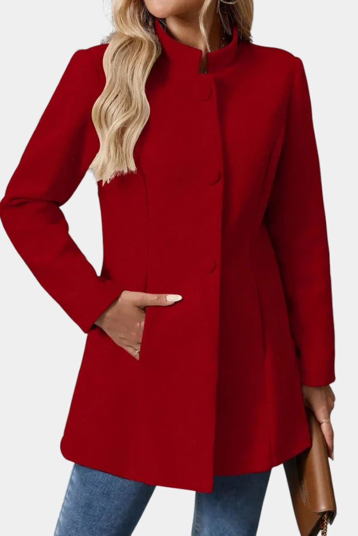 Lyana high collar coat in white front view