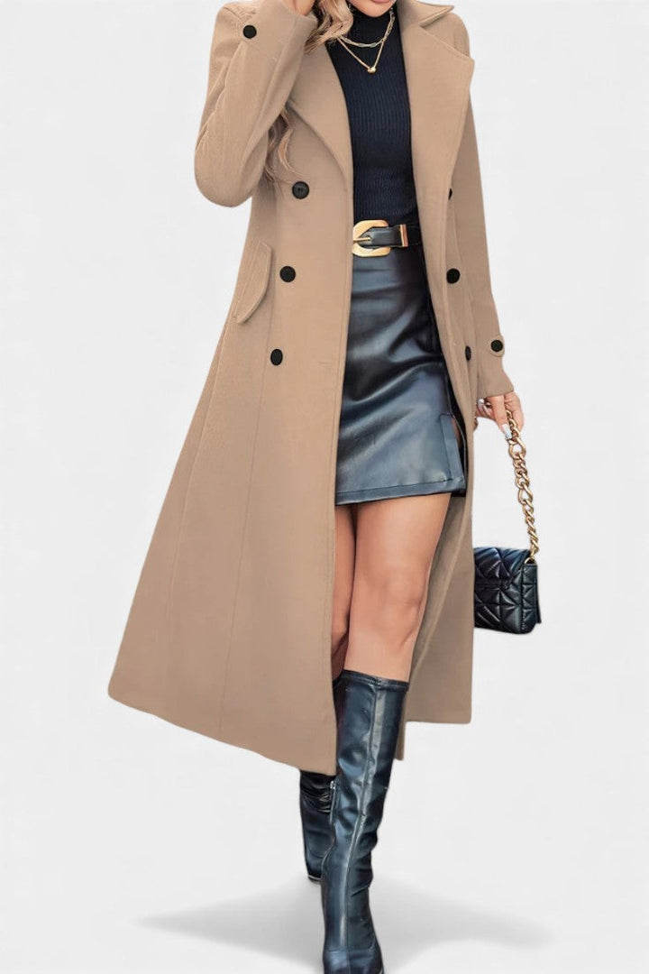 Naissa double-breasted coat half-length model view