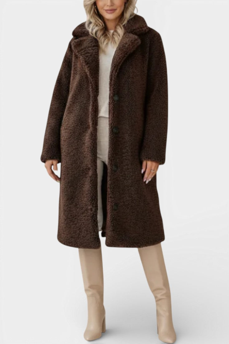 Verdeline oversized teddy coat in beige side view