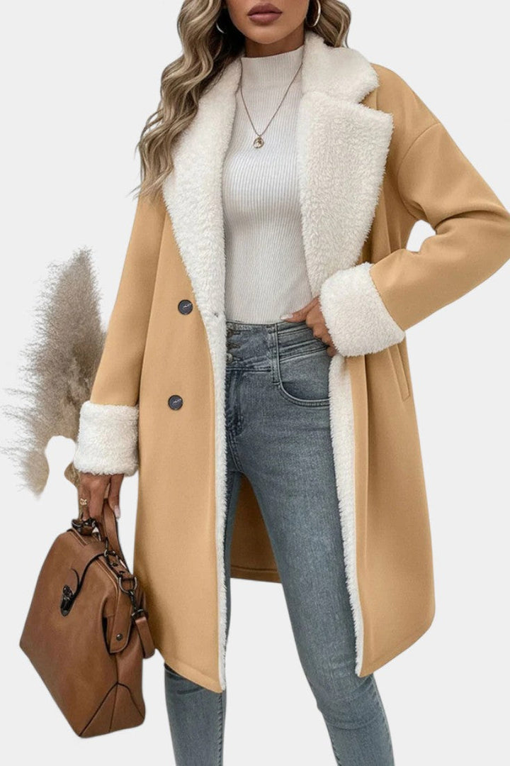 Romina mid-length tailored coat fleece lining front view