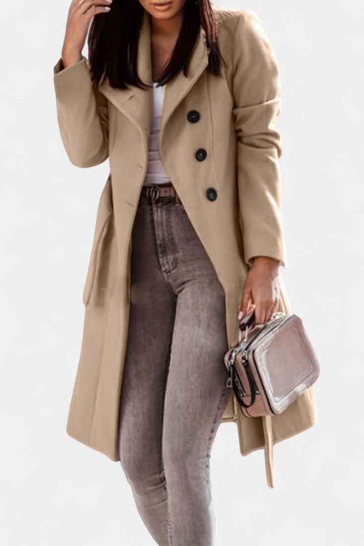 Kaya long winter coat side view full length