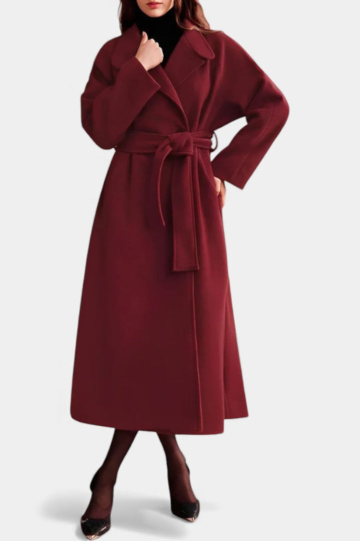 Zyana long belted coat front view model