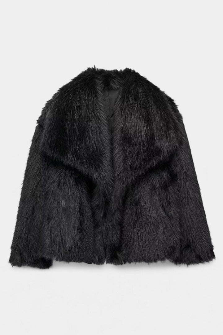 Aurorette statement collar fur coat close-up texture