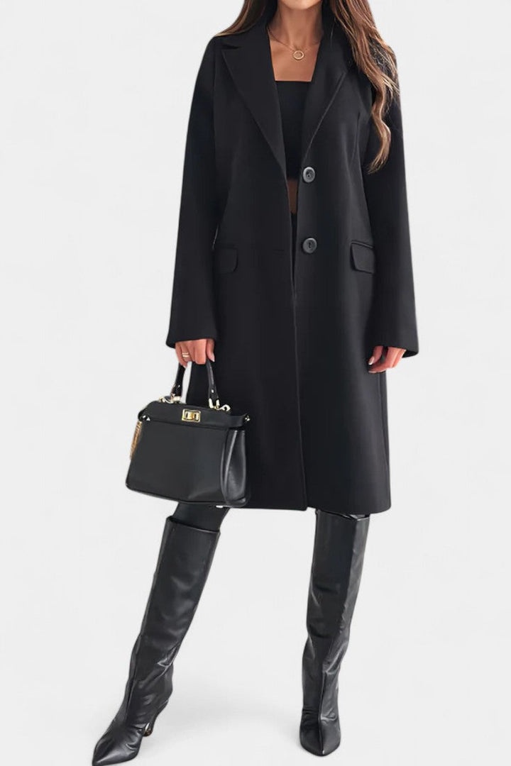 Armande mid-length single button coat front view