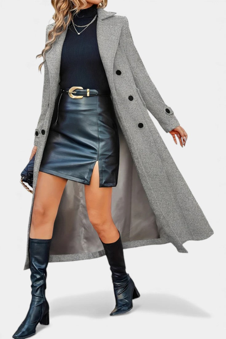 Naissa long coat back view structured silhouette