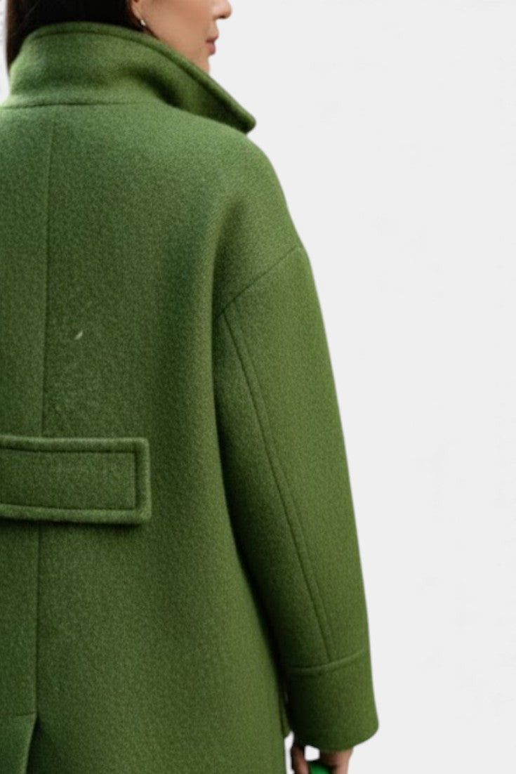 Camile long coat button row detail close-up