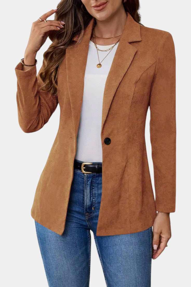 Rhéane single button blazer lapel detail close-up