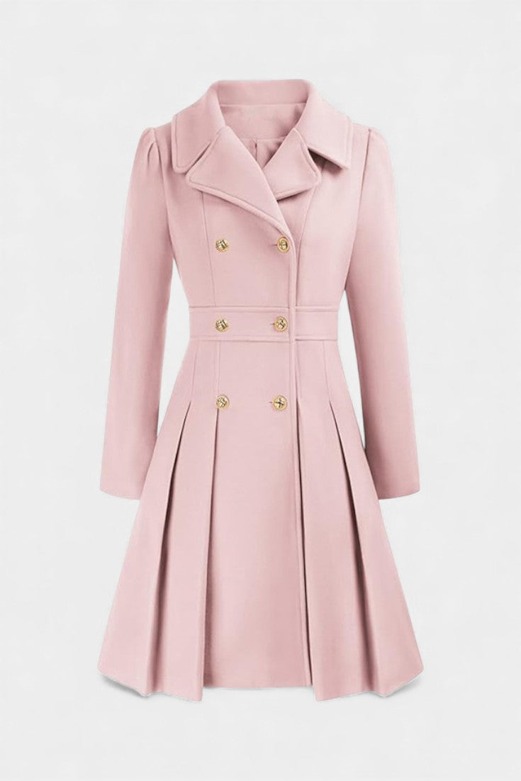 Philia double-breasted coat flared hem detail