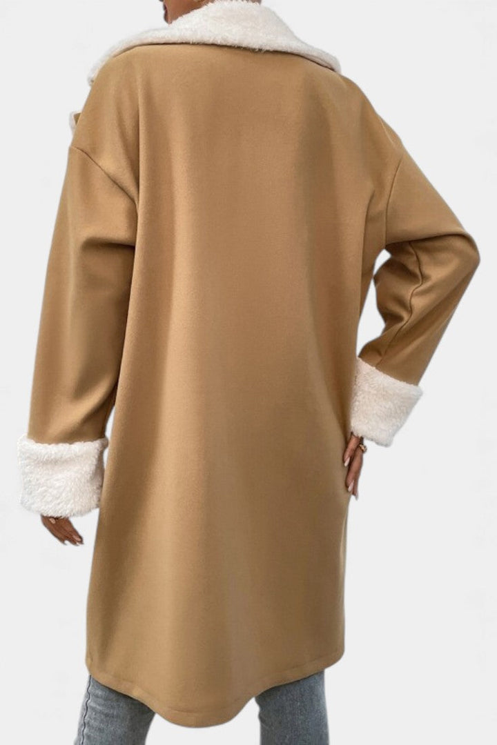 Romina coat collar and button detail close-up