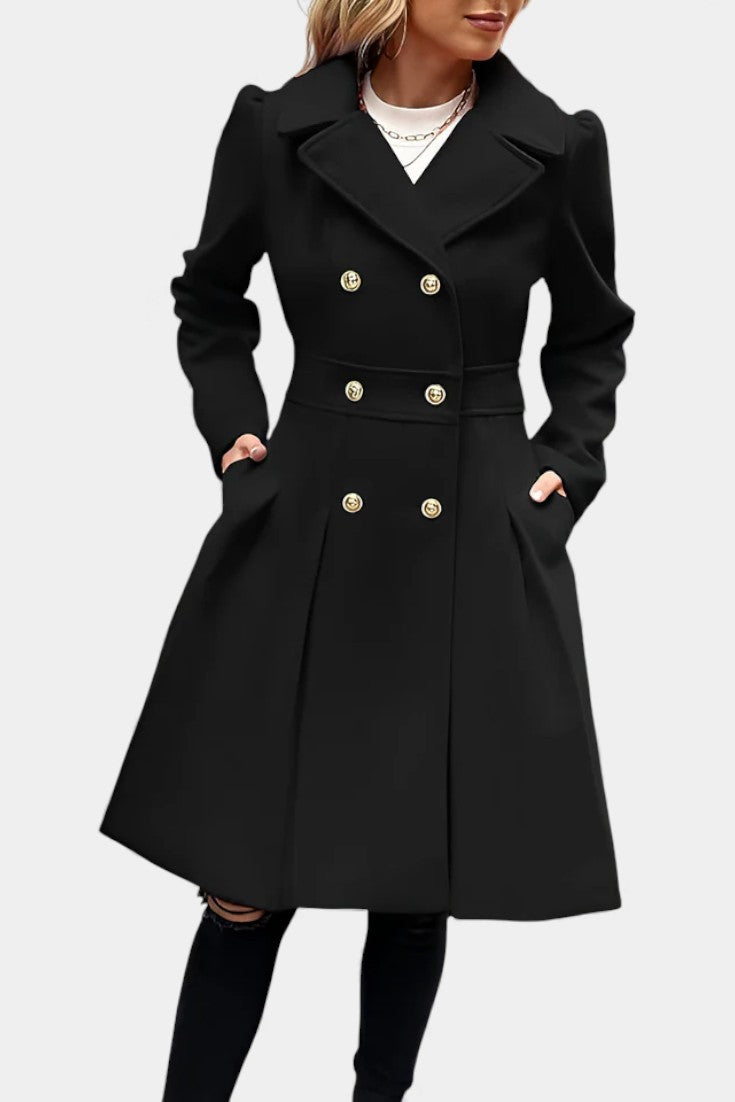Philia A-line double-breasted pea coat front view