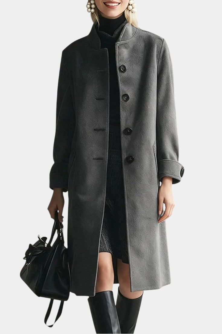 Nicoline high collar suede coat detail close-up