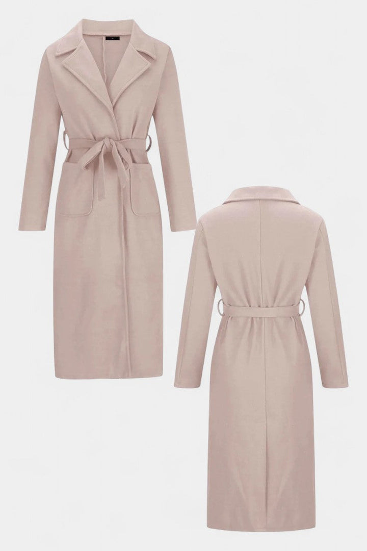 Capucine belted coat sleeve and cuff detail