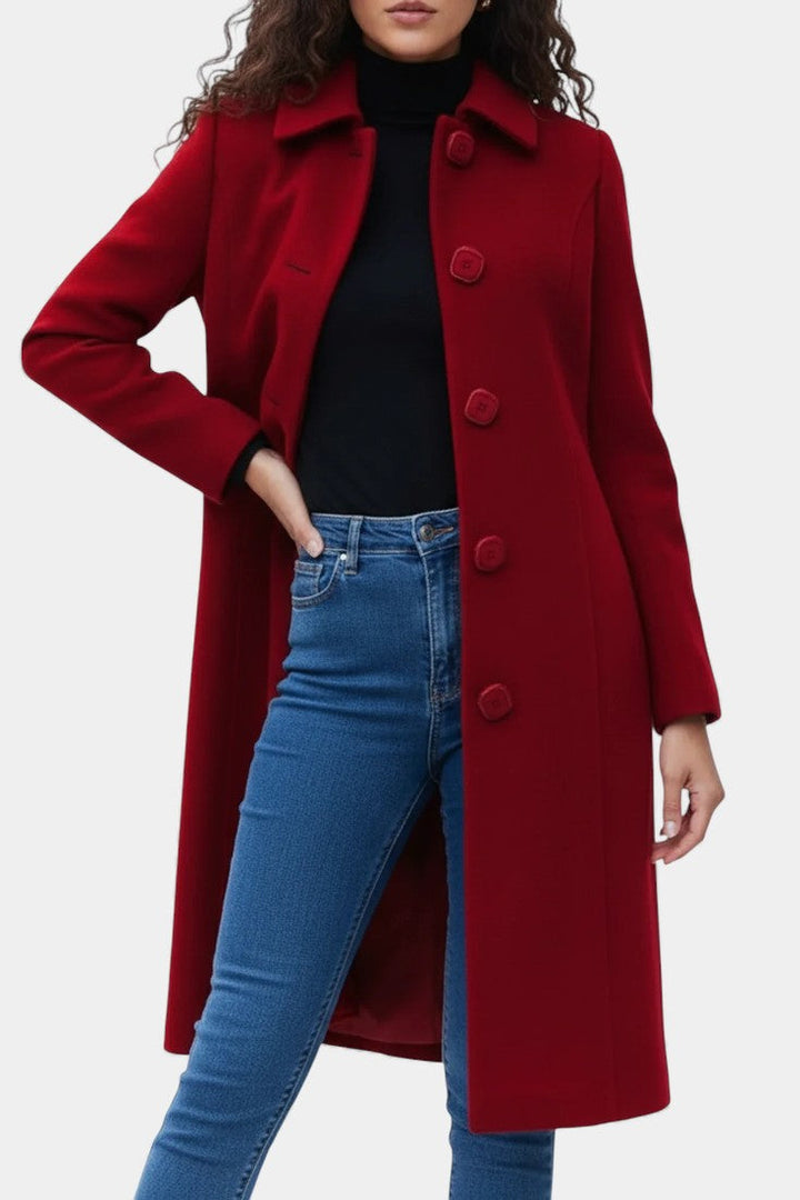 Varvara long winter coat fabric texture detail
