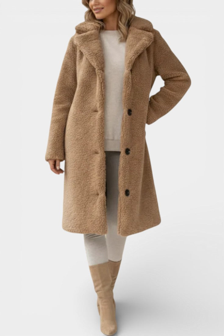 Verdeline teddy coat full length model view brown