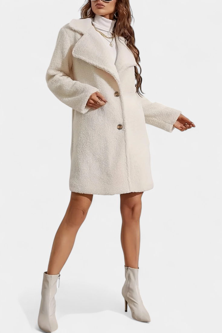 Lyra clean minimalist coat side profile full length model