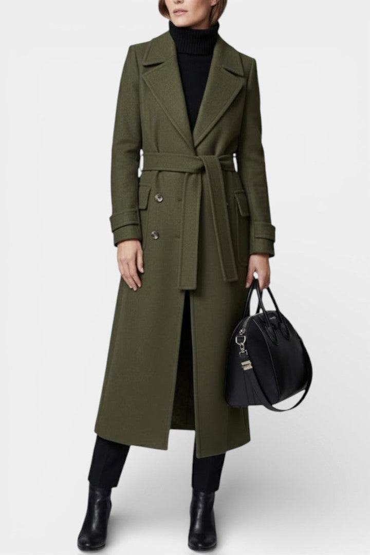 Franka long coat side view full length model