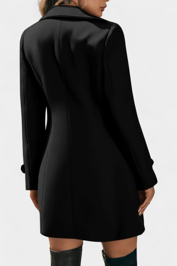 Maïlys tailored open coat walking pose lifestyle