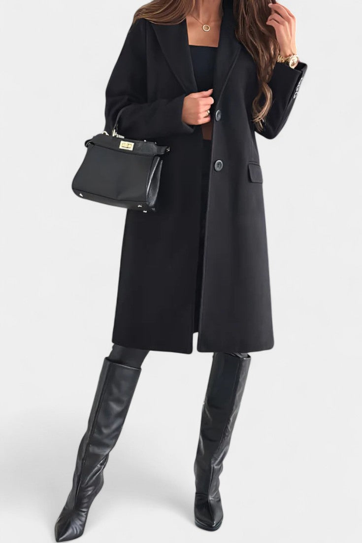 Armande mid coat side view full length model