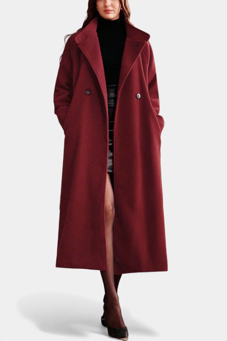 Zyana long coat back view with belt