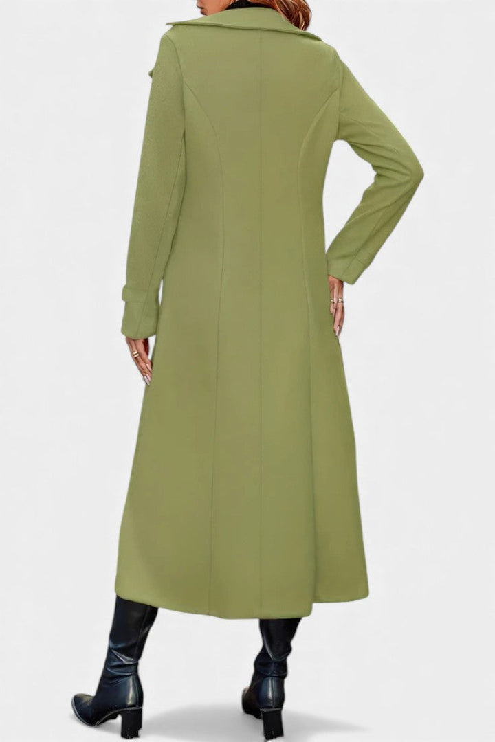 Naissa coat button row and belt detail