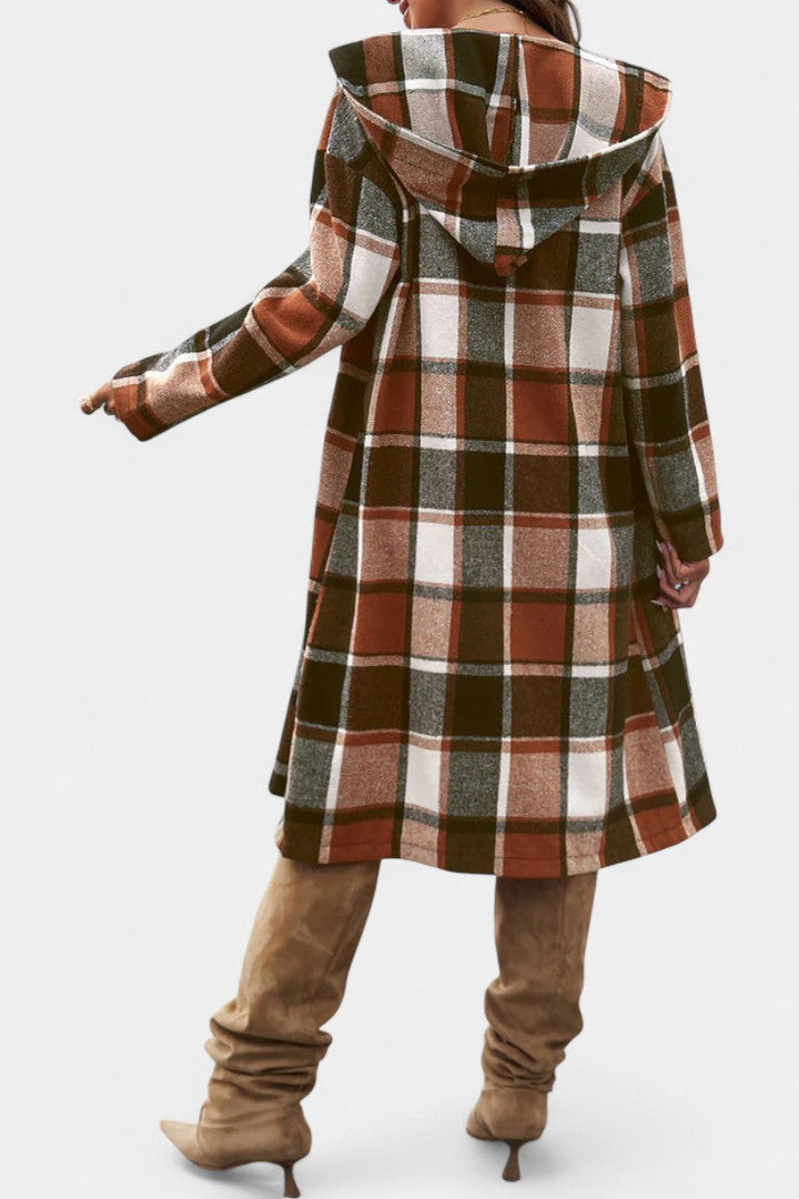 Sandrine brushed check coat flat lay product shot