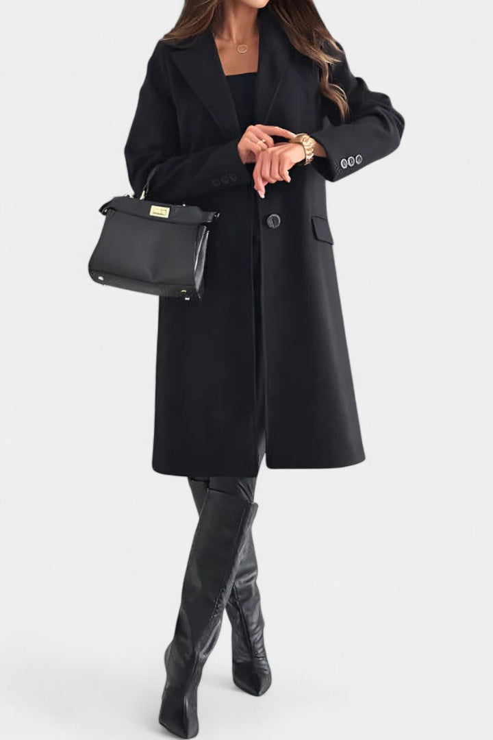 Armande coat notched collar and button detail