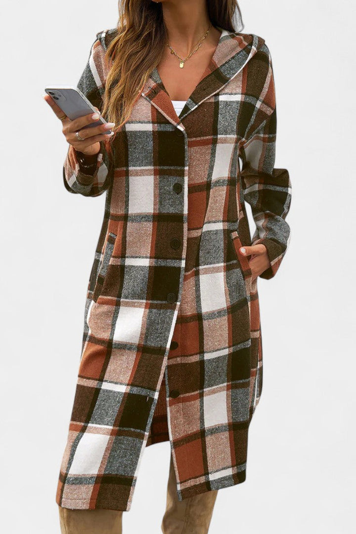 Sandrine check coat belted waist styling detail