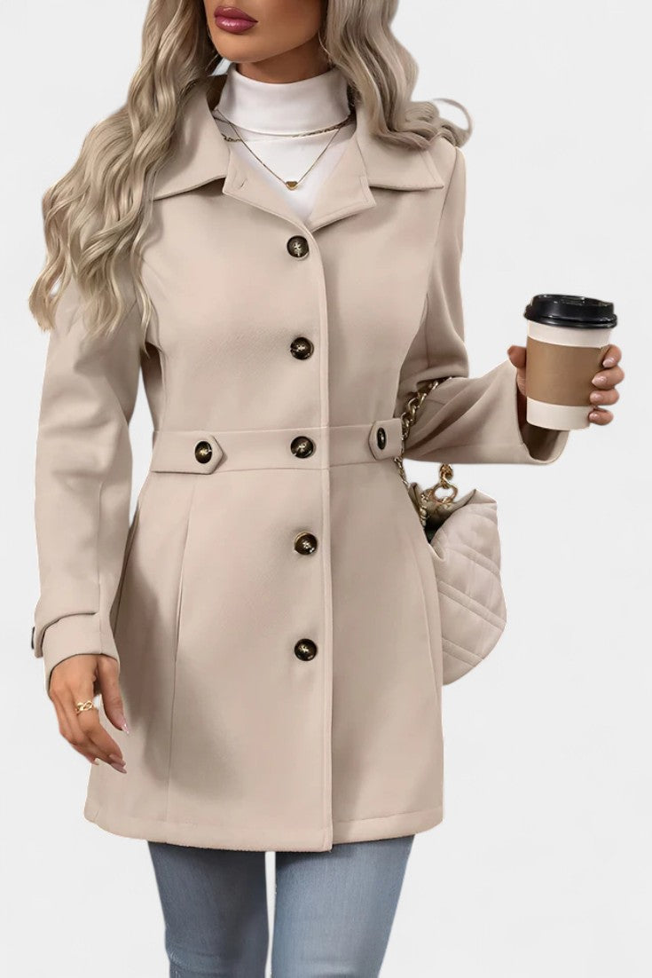 Cléophée elegant coat adjustable belt side view