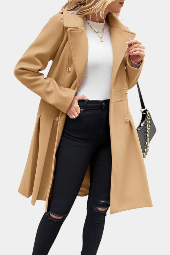 Philia coat lapel and collar detail close-up