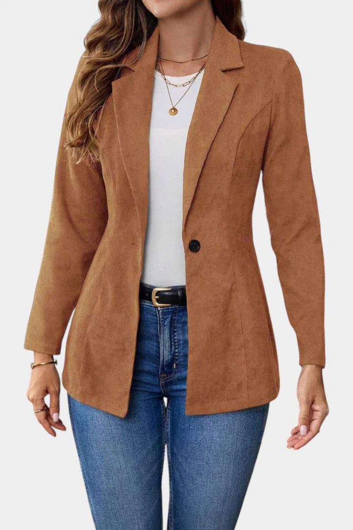 Rhéane structured long blazer coat side profile model