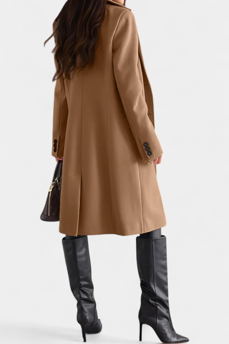 Armande notched collar coat in camel front view