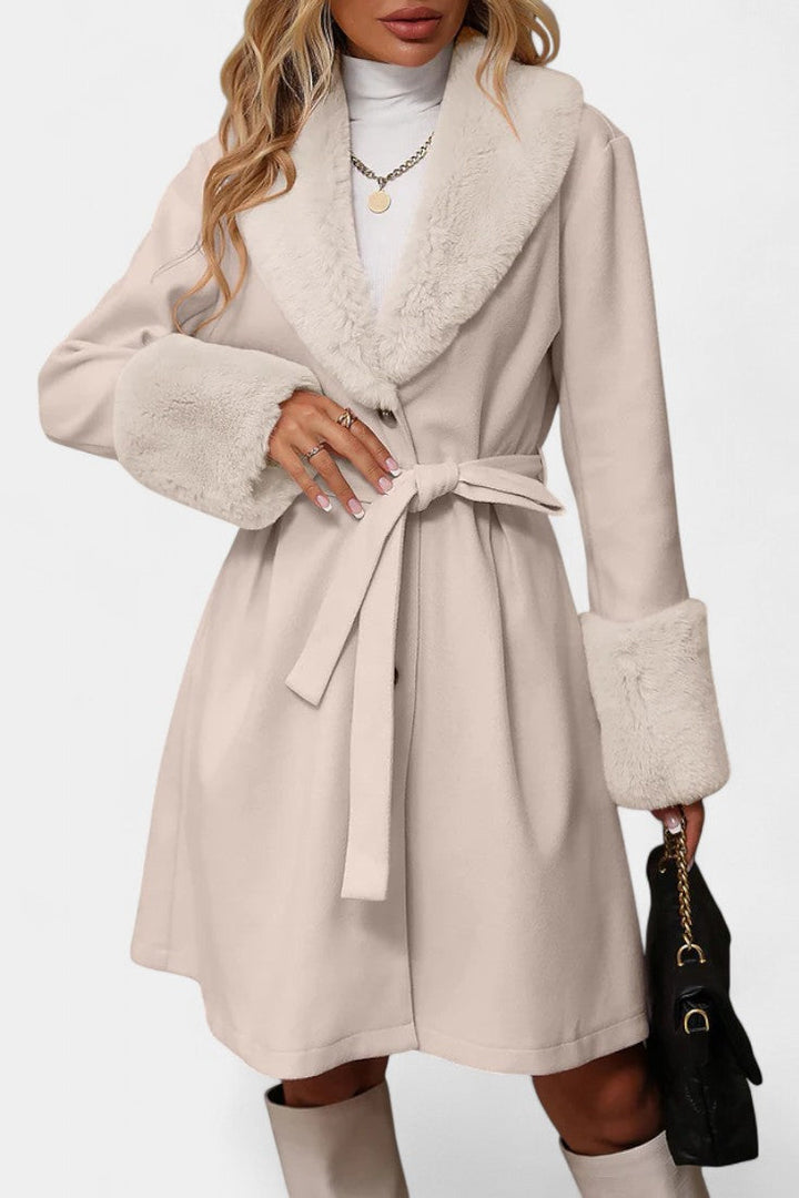 Colombine flared trapeze coat side profile full length