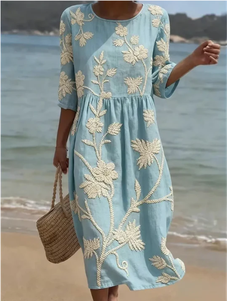 Kimberly Plant & Flower Print Midi Dress — front view