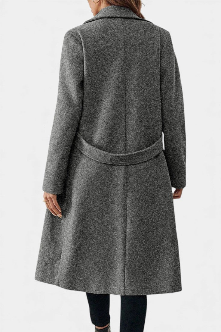 Hédia coat in camel front view standing model