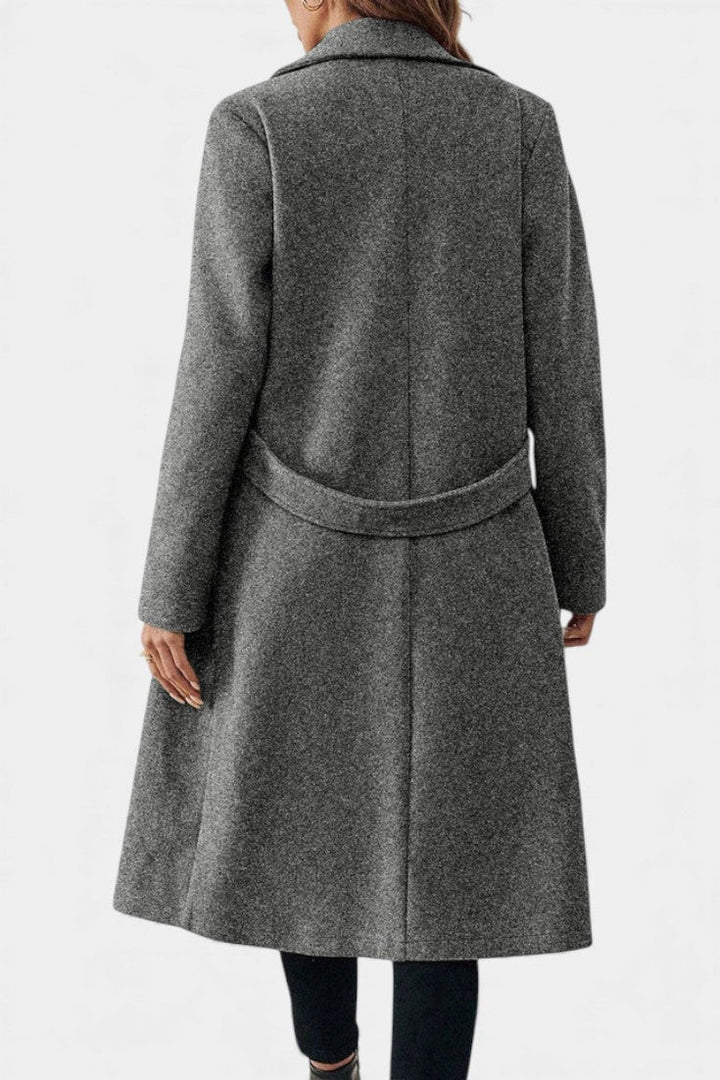 Hédia coat in camel front view standing model