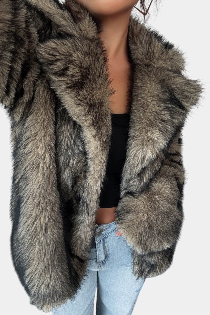 Vérène women's plush faux fur coat lifestyle shot