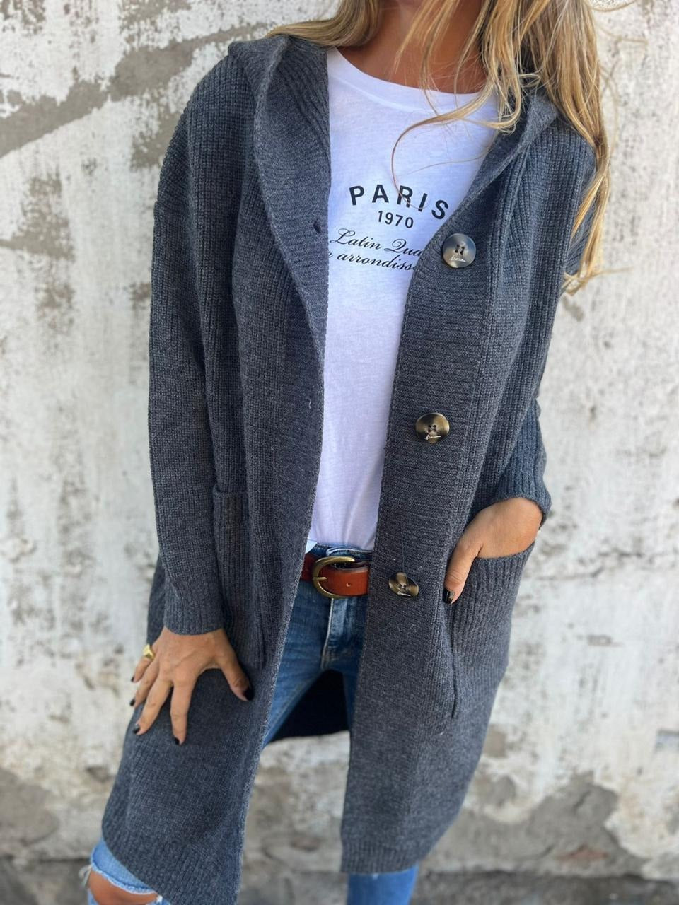 Yasmine – Long Knit Cardigan with Hood