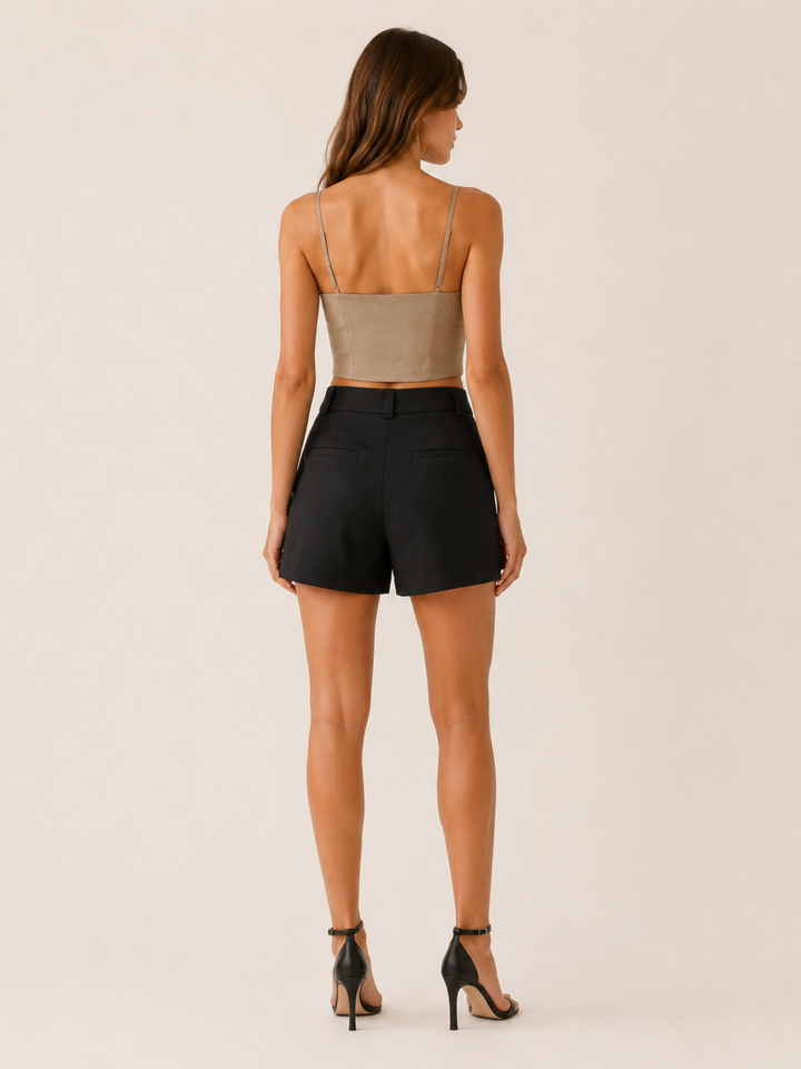 White Structured Trouser Shorts with High Waist – side view