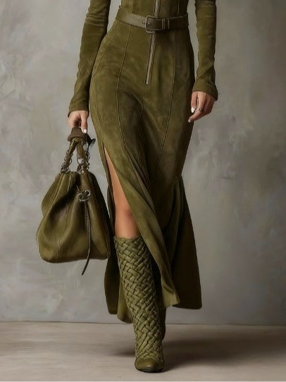 vintage green belted maxi dress – Amelia women's fashion