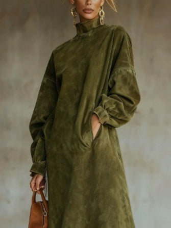 green fringe dress suede turtleneck – women's boho fashion
