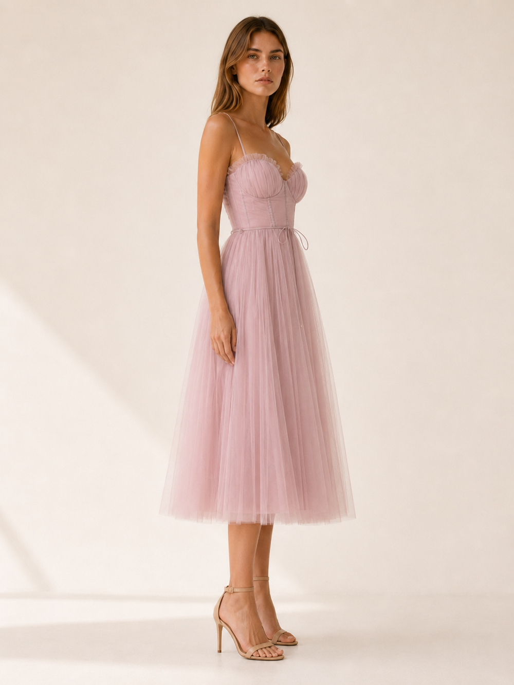 Black Tulle Midi Dress with Sweetheart Neck – side view