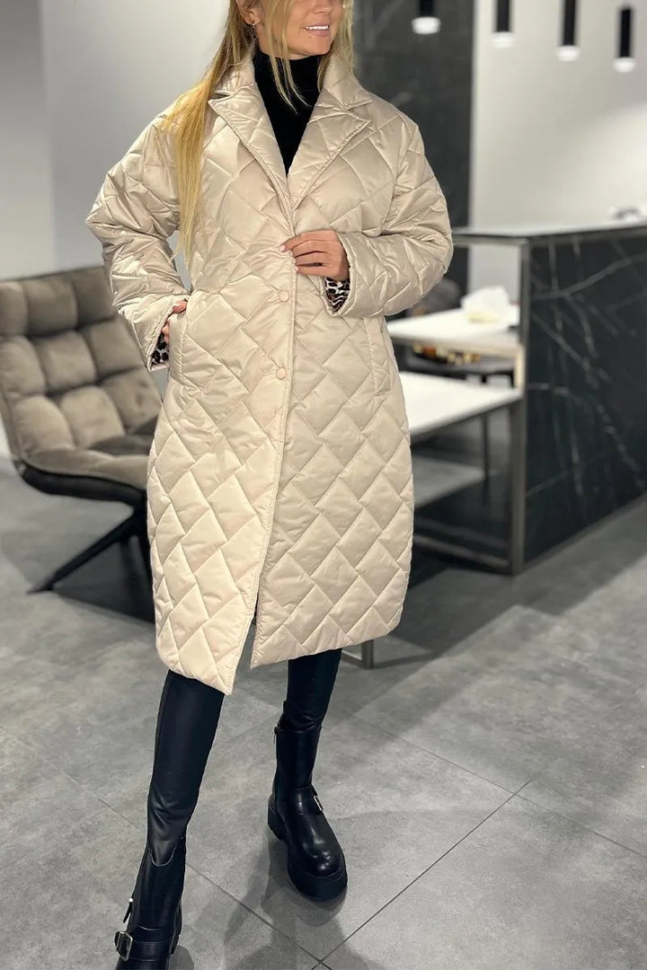 Marisol | Women's Longline Quilted Coat with Leopard Print Lining