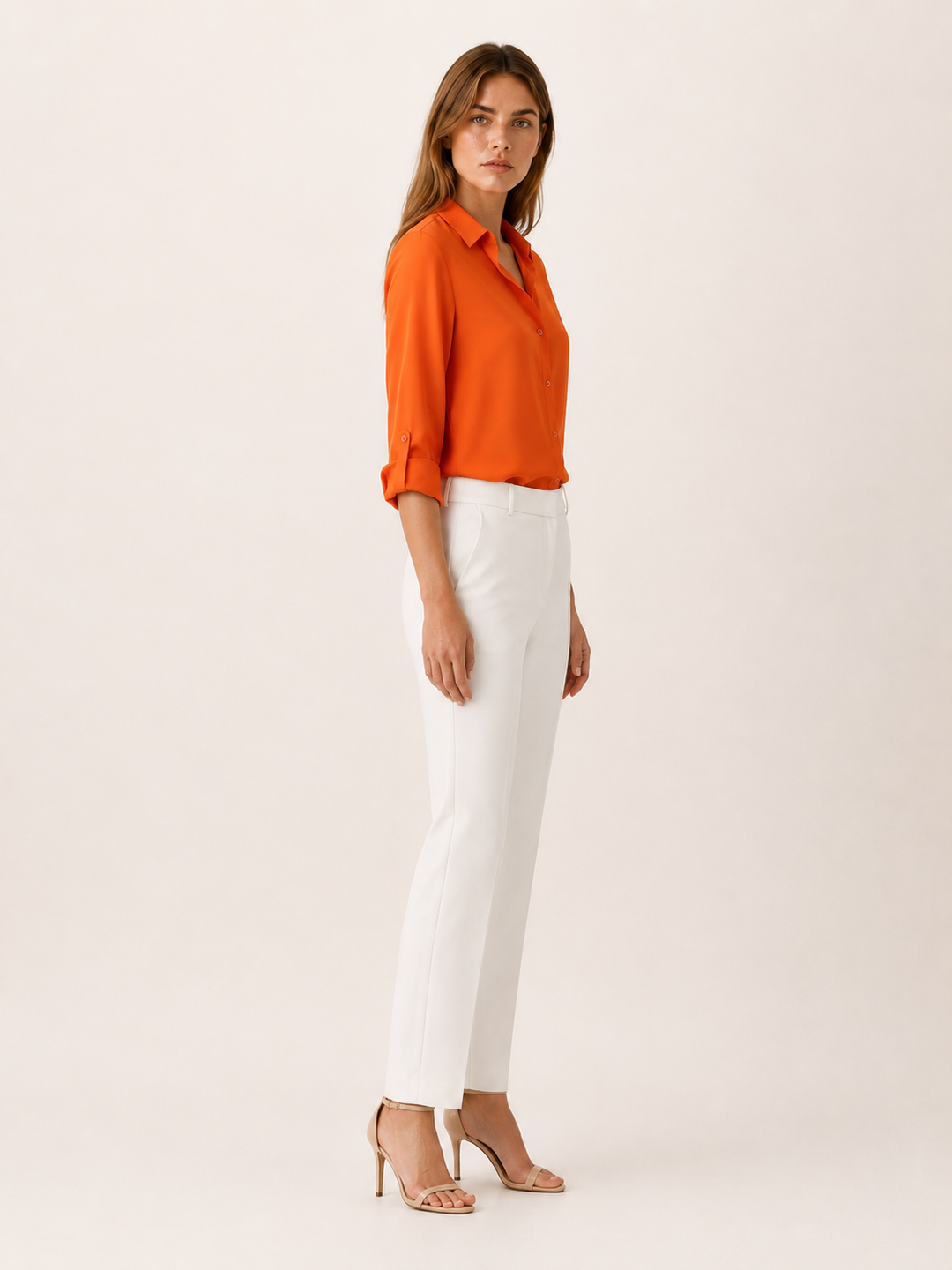 White Collared Blouse with Button Front – side view